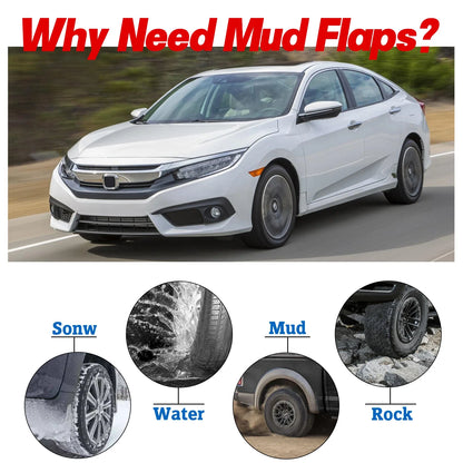 Front & Rear Mud Flaps Splash Guards for 2016–2019 Honda Civic Sedan L4 1.5L (4PC)