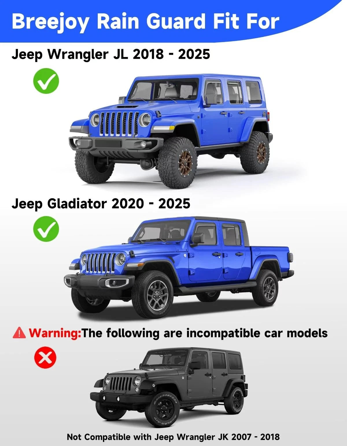 4X Window Rain Guards for Jeep Wrangler JL & Gladiator (2018–2026)