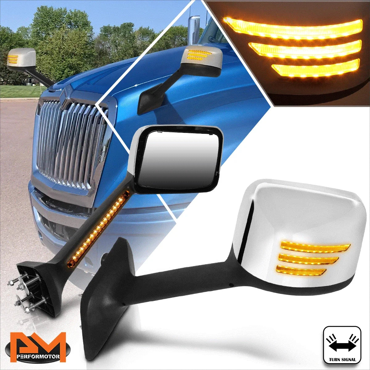 Sequential LED Signal Hood Mirrors for International Harvester HV607 HV613 (2018–2024)