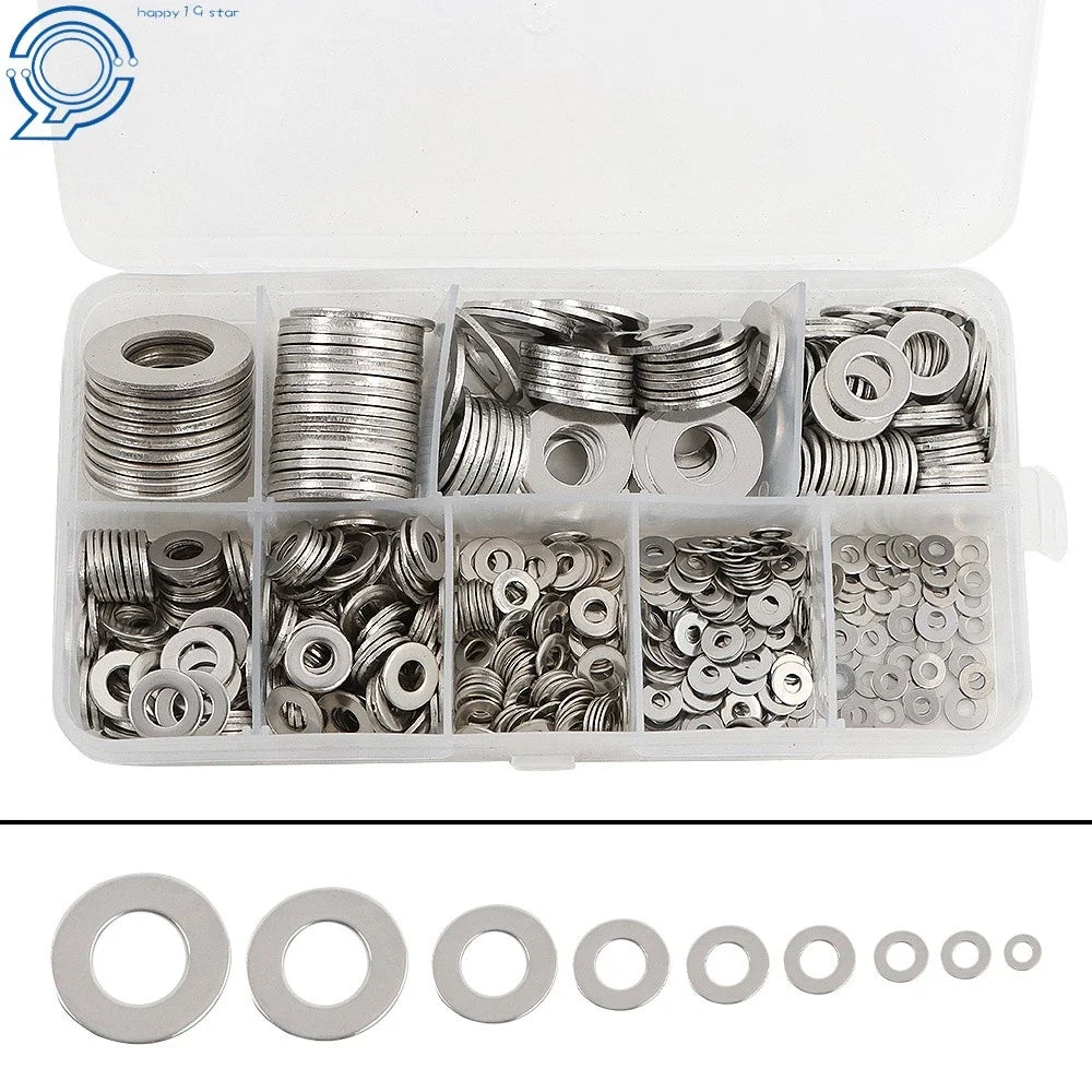 304 SS Flat Washers Assortment Kit (600 Pcs) for Plumbing & Construction
