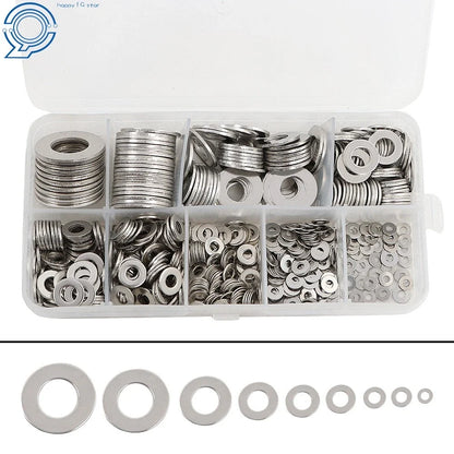 304 SS Flat Washers Assortment Kit (600 Pcs) for Plumbing & Construction