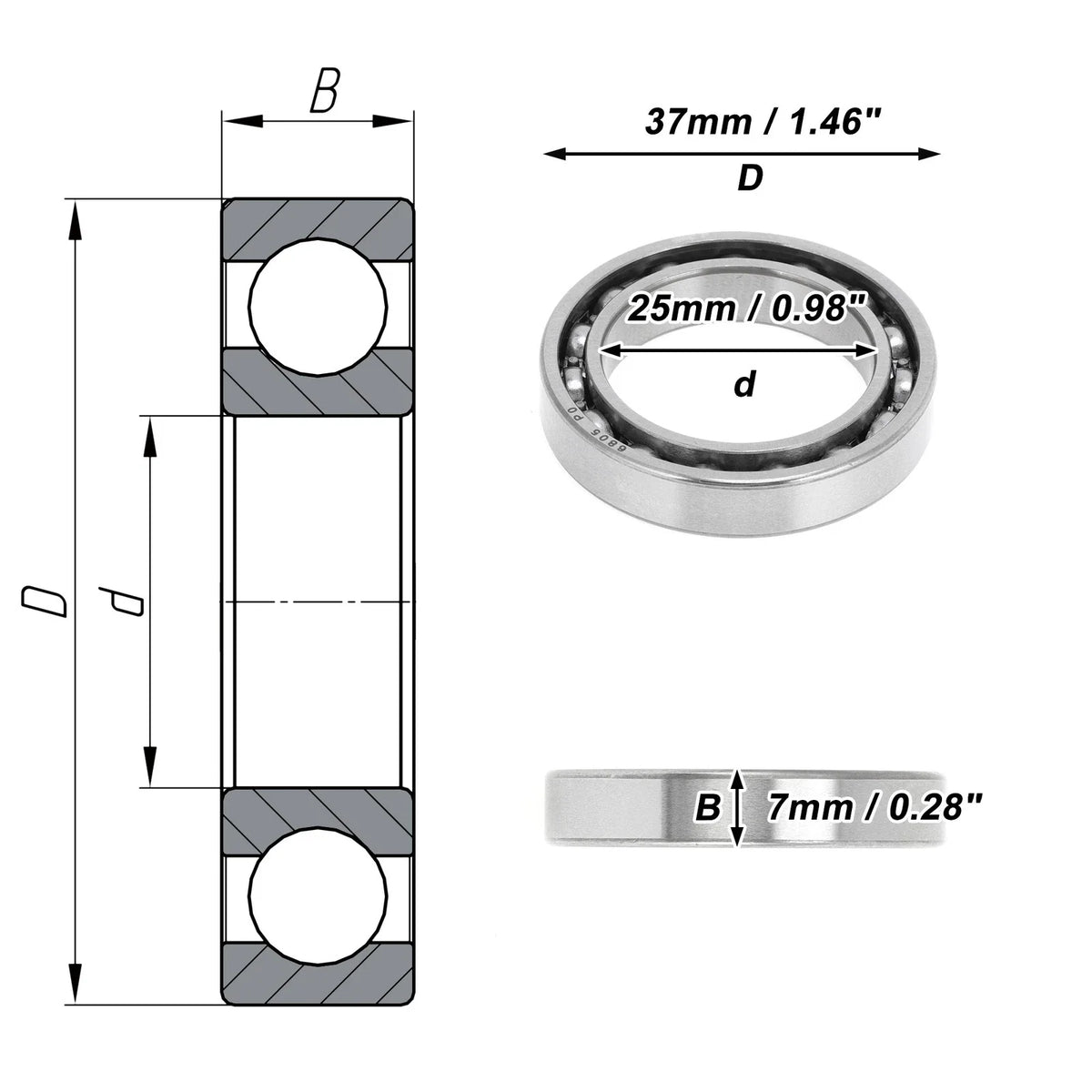 Deep Groove Ball Bearing P0 for Scooter Skateboard Wheel (25x37x7mm)