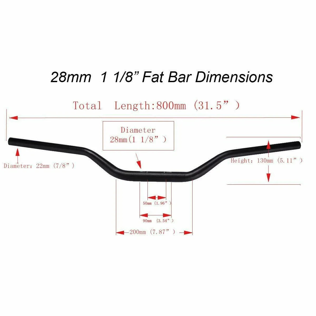 28mm Black Fat Bar Handlebar for MX Motorcycle ATV Quad Bike