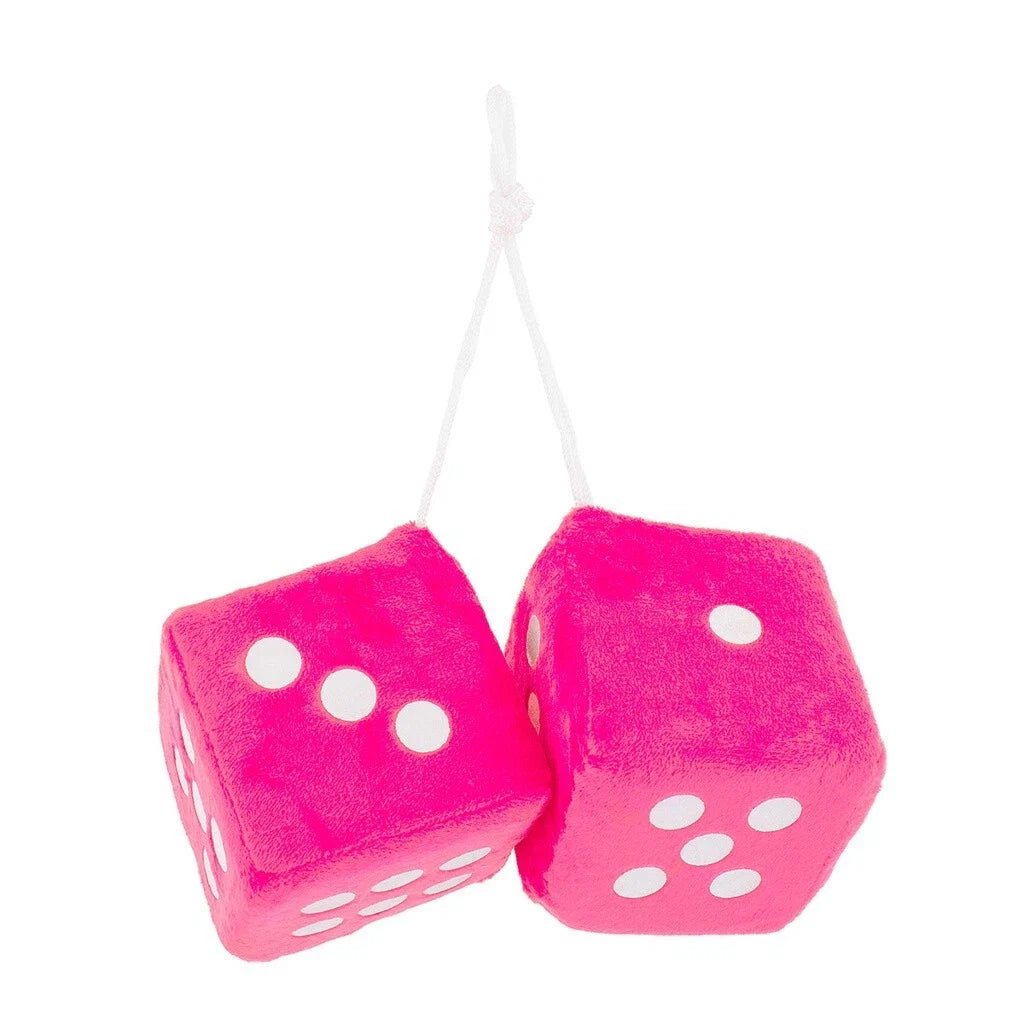 Fuzzy Rearview Mirror Dice for Car Truck Novelty Pink (Universal Fit)