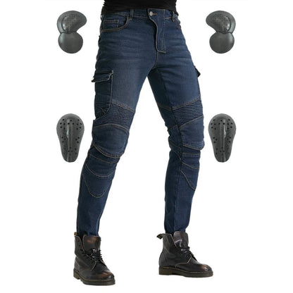 Durable Motorcycle Jeans with Armor Pads for Men & Women (Blue, XL)