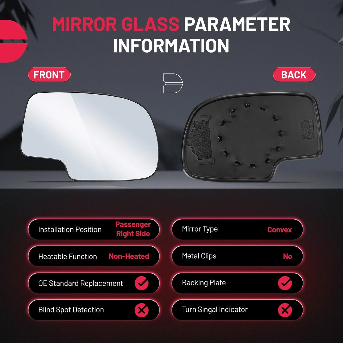 Passenger Side Mirror Glass for GMC Sierra 2500 HD/3500 (2001–2006)