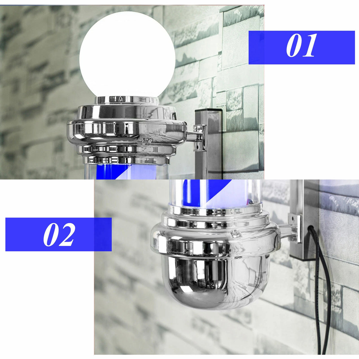 LED Barber Pole Light for Hair Salon Outdoor Sign (Rotating Stripes)