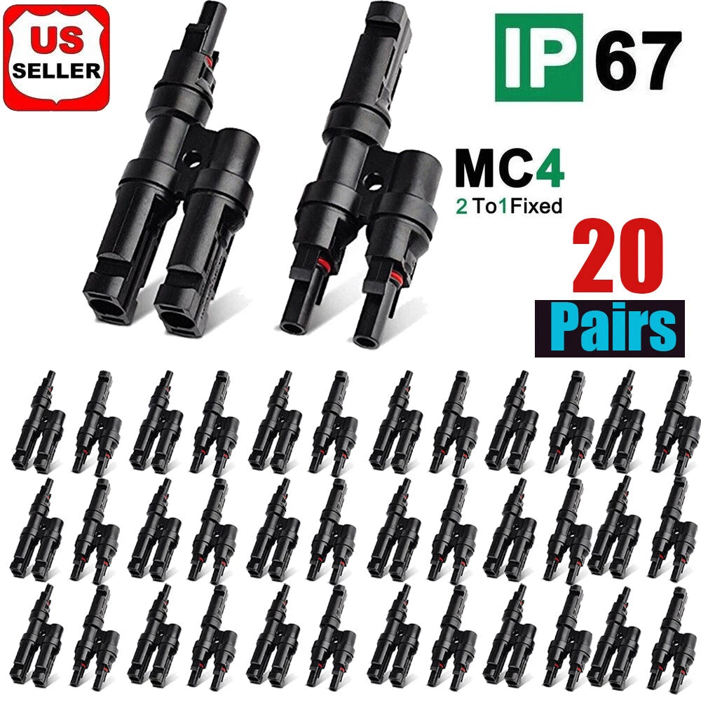 20 Pairs T Branch Connectors for Solar Panels (No Specific Years)