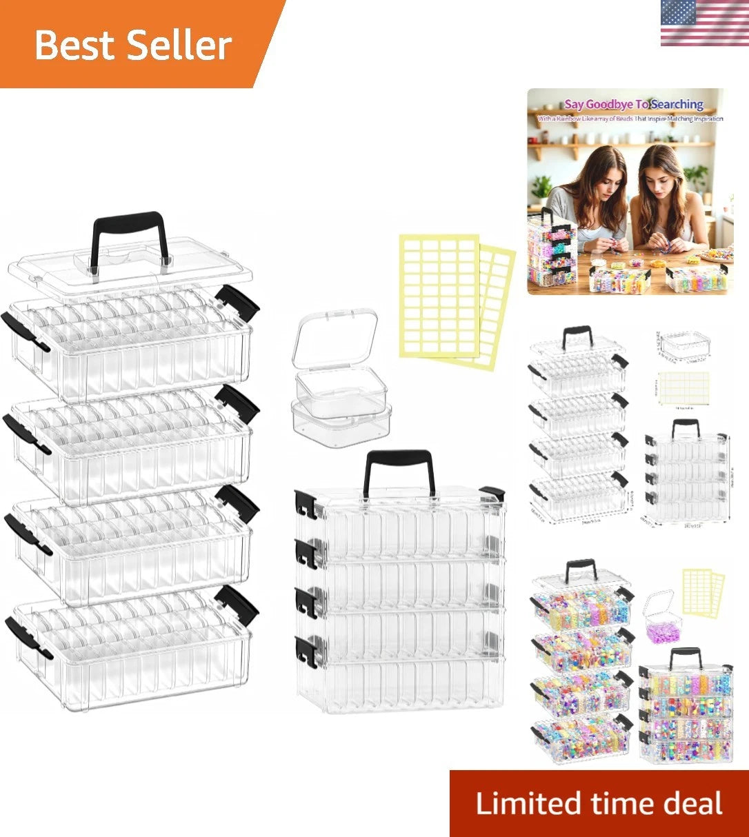 4-Tier Bead Organizer Box for Craft Storage Solution (Portable)