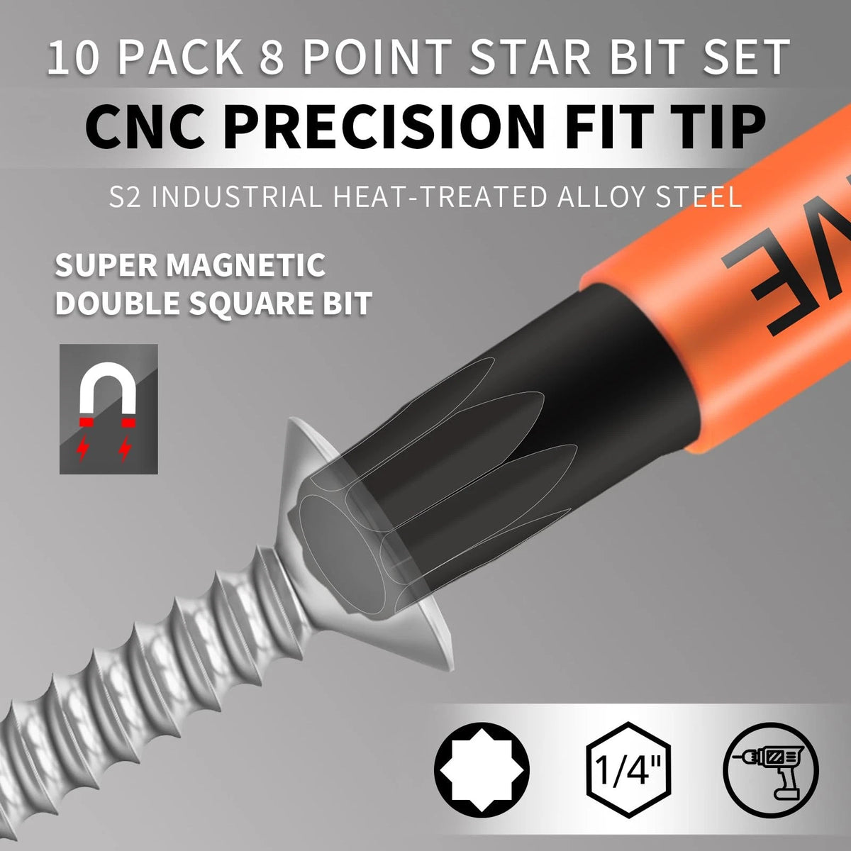 10-Pack 8 Point Torx Star & Bit Set (#1, #2, #3)