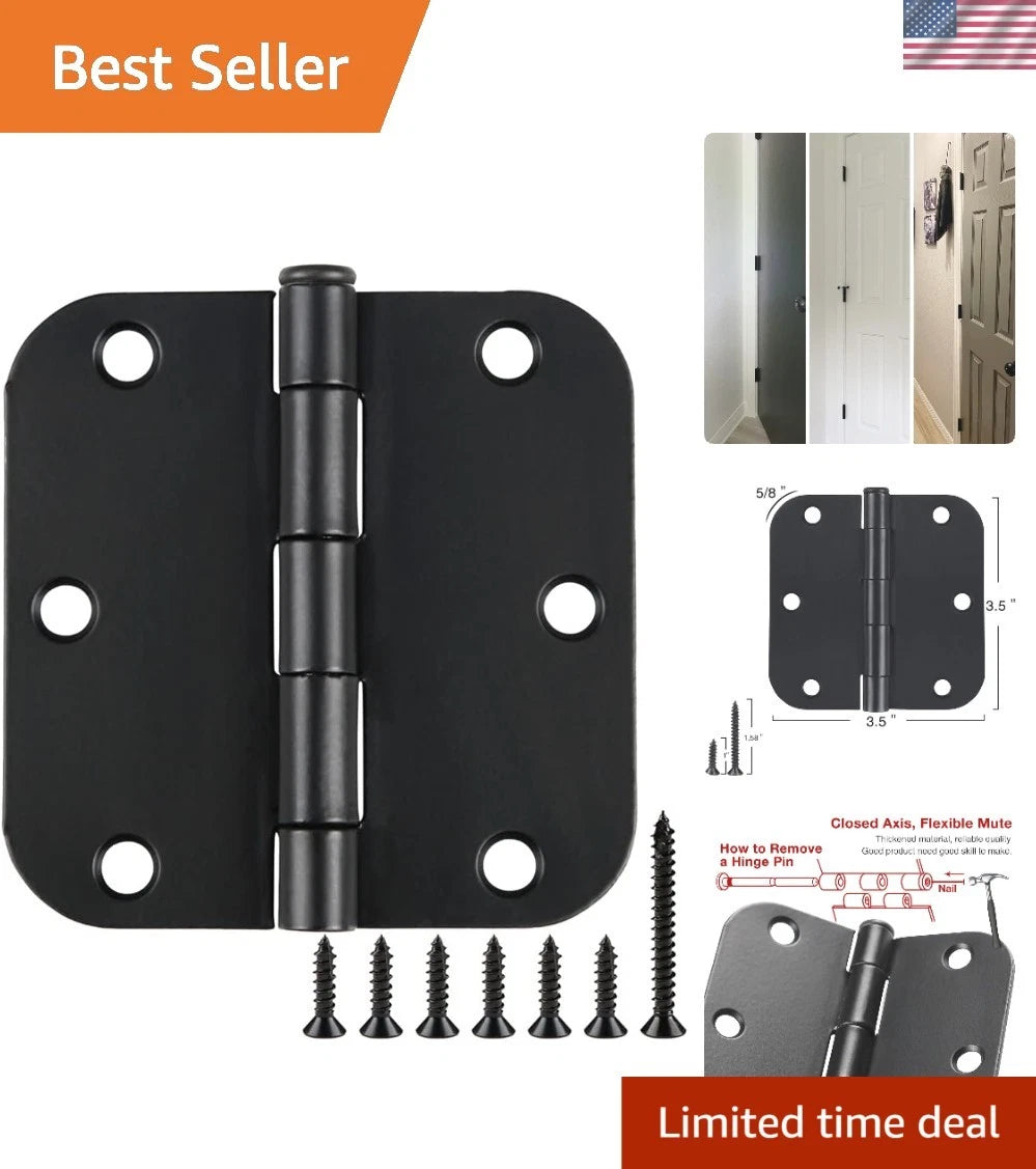 30 Pack Matte Black Rounded Door Hinges for Home Decor Upgrade