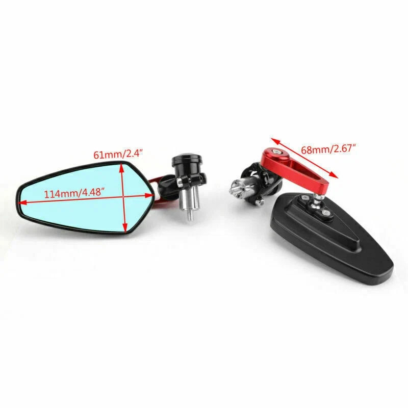 Pair of 7/8" Red Handle Bar End Side Rearview Mirrors for Motorcycle