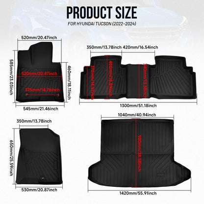 Set of 4 All Weather Floor Mats Trunk Cargo Liner for Hyundai Tucson (2022–2025)