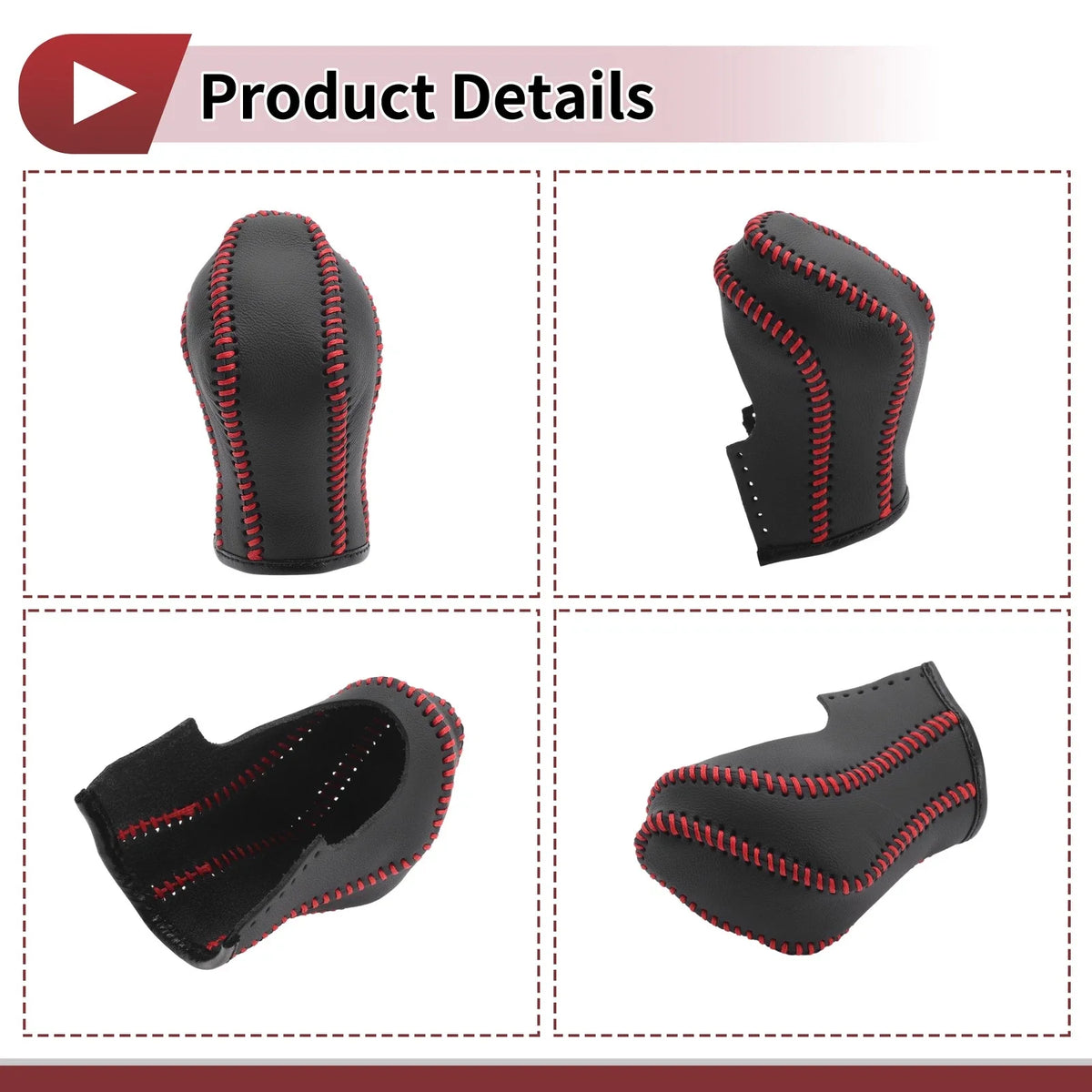 1 Pc Gear Shift Knob Cover for Nissan Maxima (2016–2023) Black Red Faux Leather