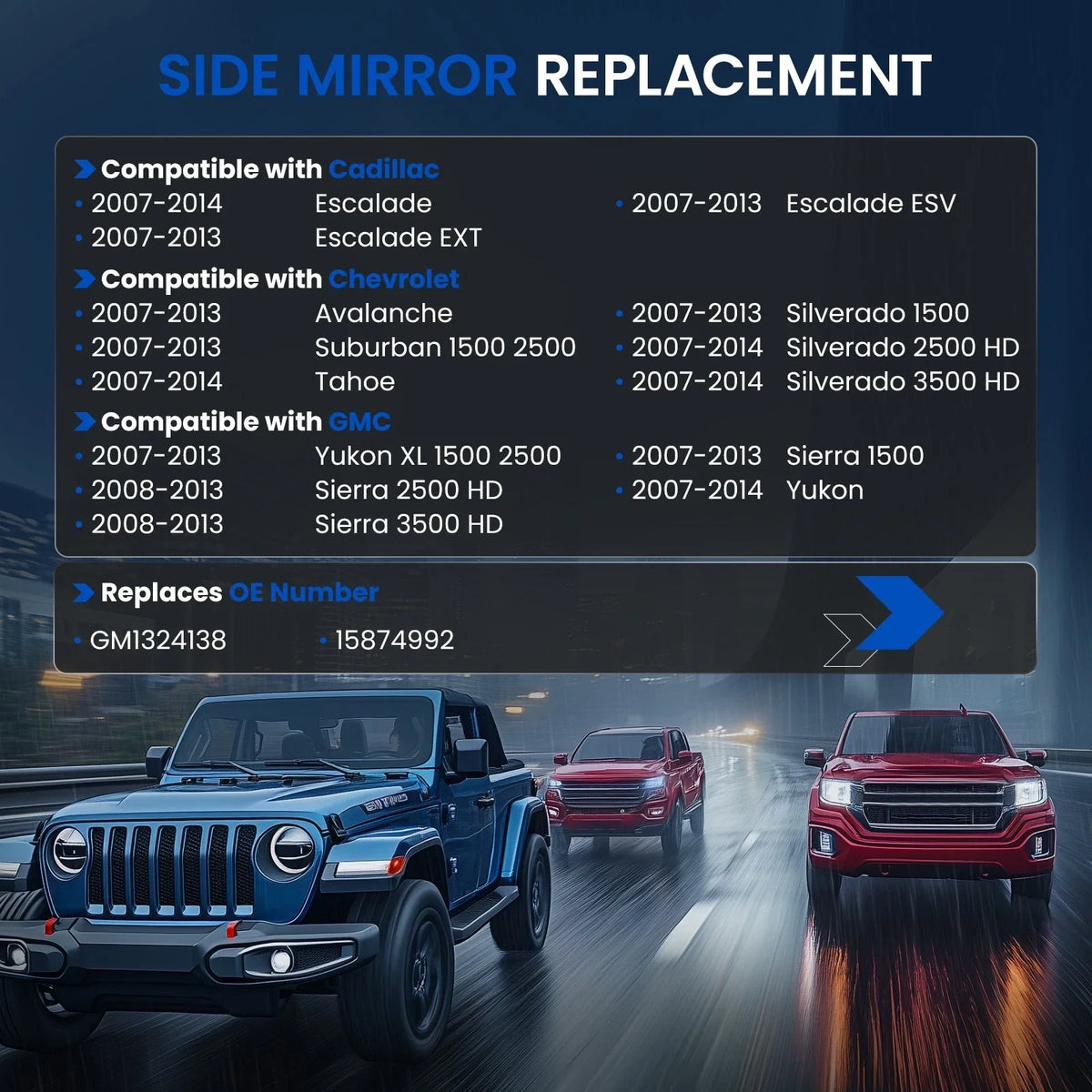 Left Driver Side Heated Signal Mirror Glass for Silverado 1500 (2007–2013)