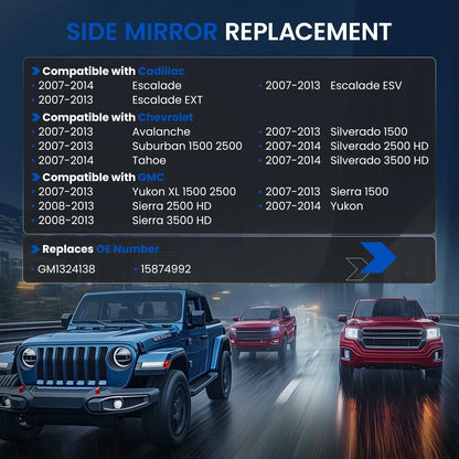 Left Driver Side Heated Signal Mirror Glass for Silverado 1500 (2007–2013)