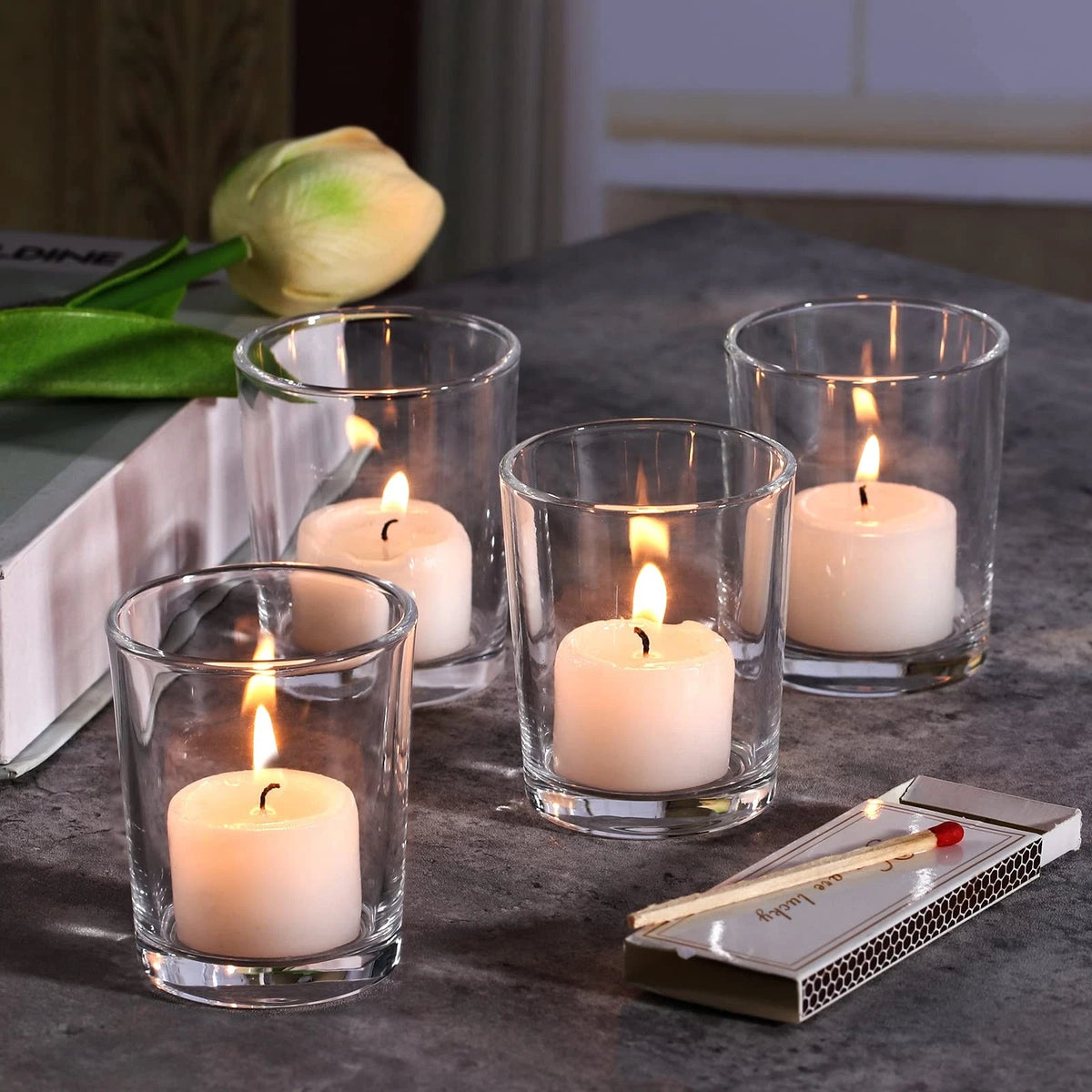 Set of 12 Glass Votive Candle Holders for Tealights