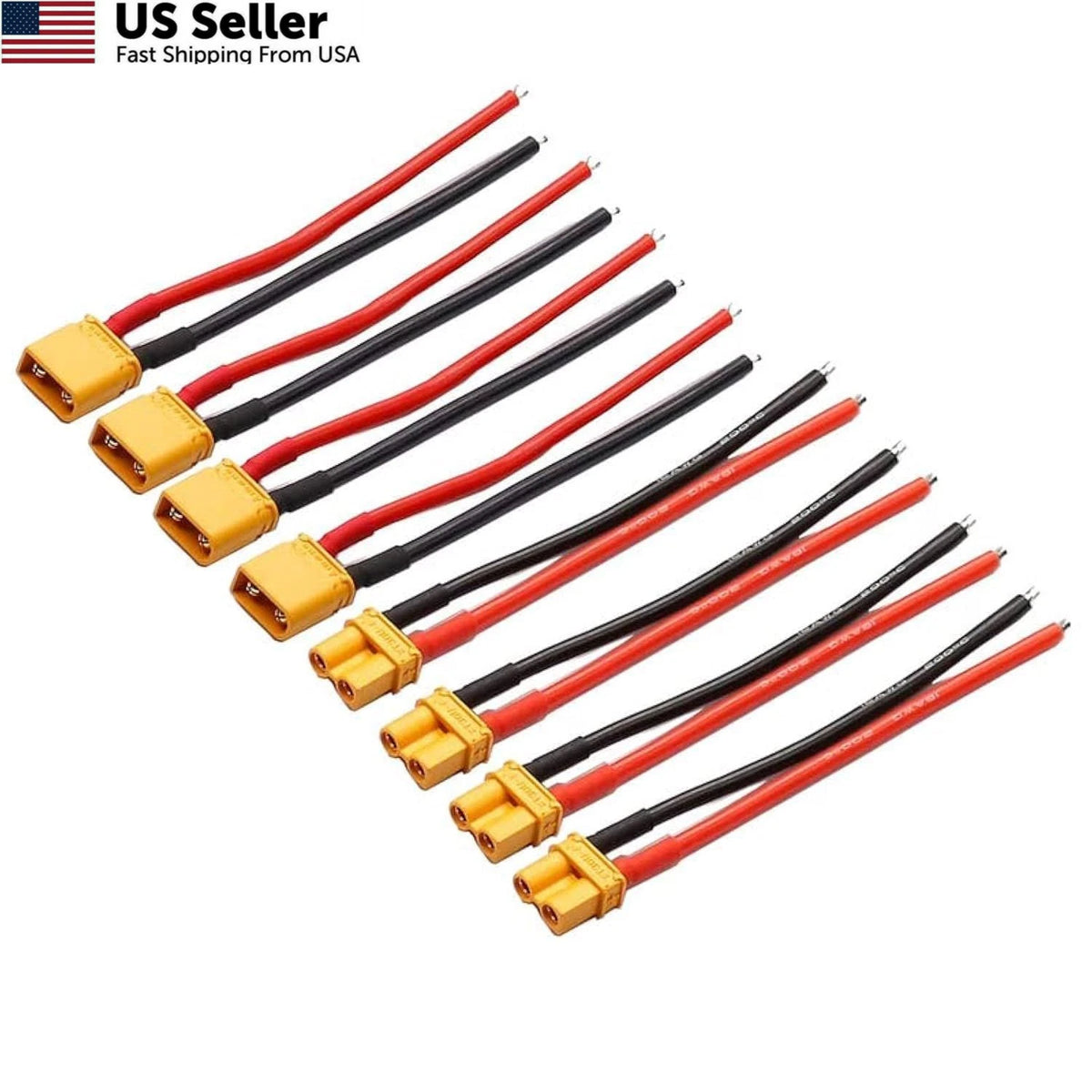 Set of 4 XT30 Pigtails Male Female Connectors for Automotive Use