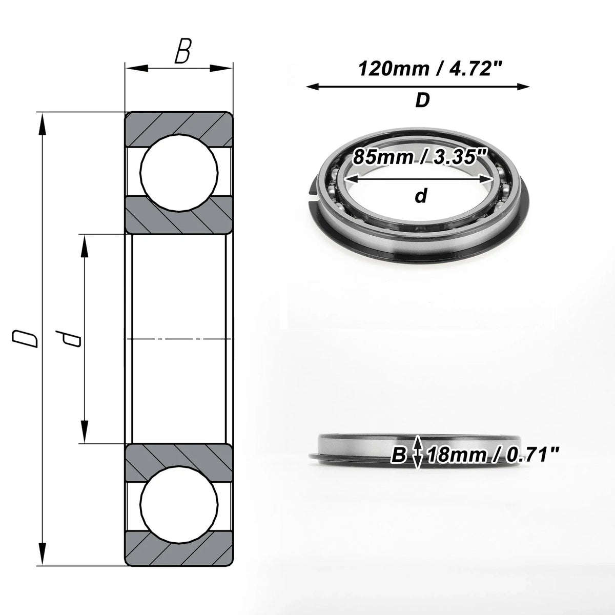 Deep Groove Ball Bearing 6917NR for Scooter Skateboard Wheel (P0 85x120x18mm)