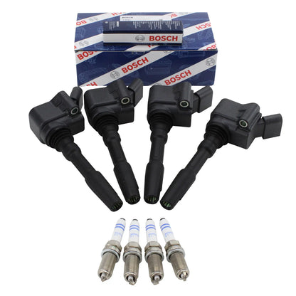 Set of 4 Ignition Coils & 4 Spark Plugs for Bosch 1.8L 2.0L L4 AWD FWD