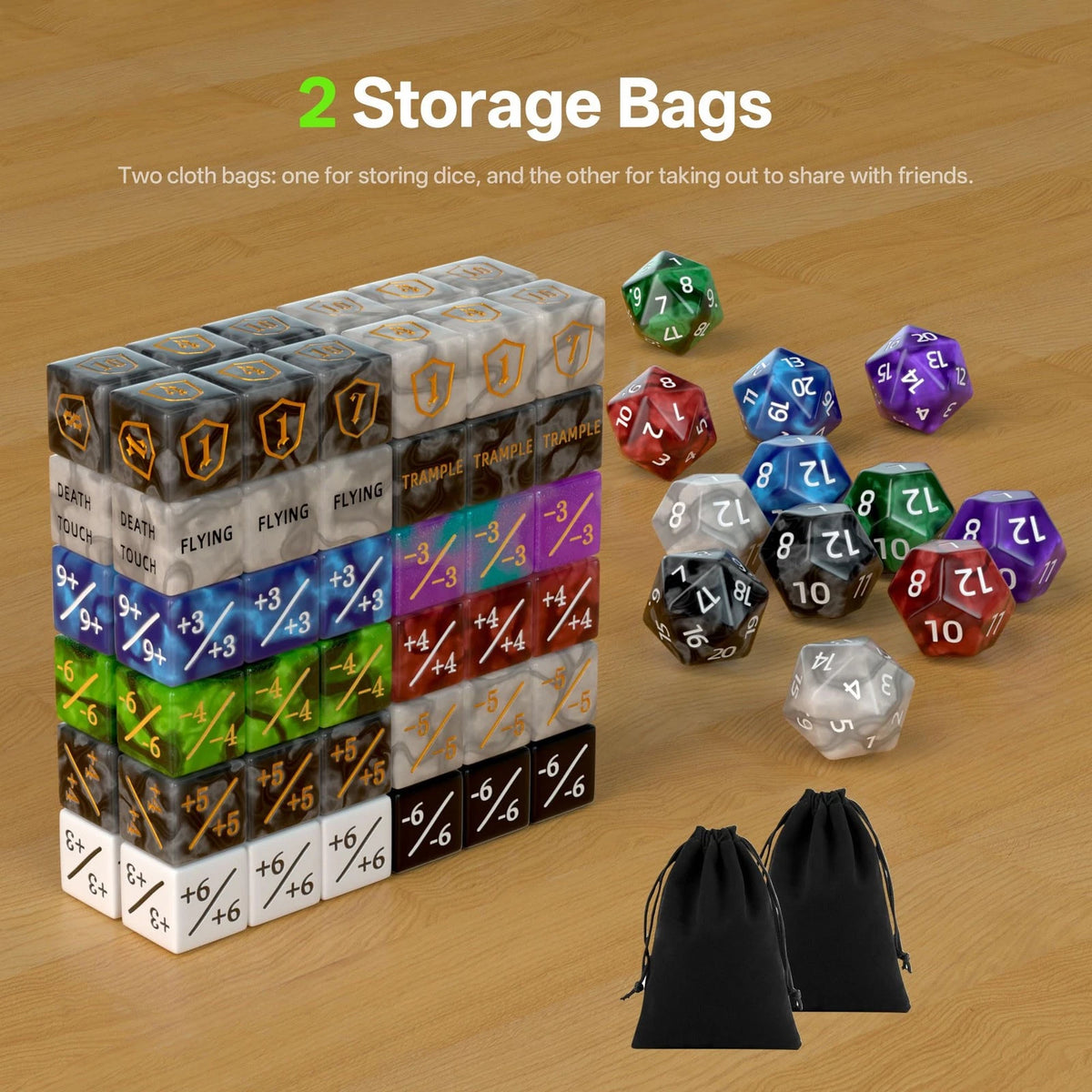 84-Piece MTG Dice Set with Life Counters and Ability Tokens