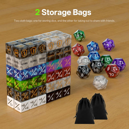 84-Piece MTG Dice Set with Life Counters and Ability Tokens