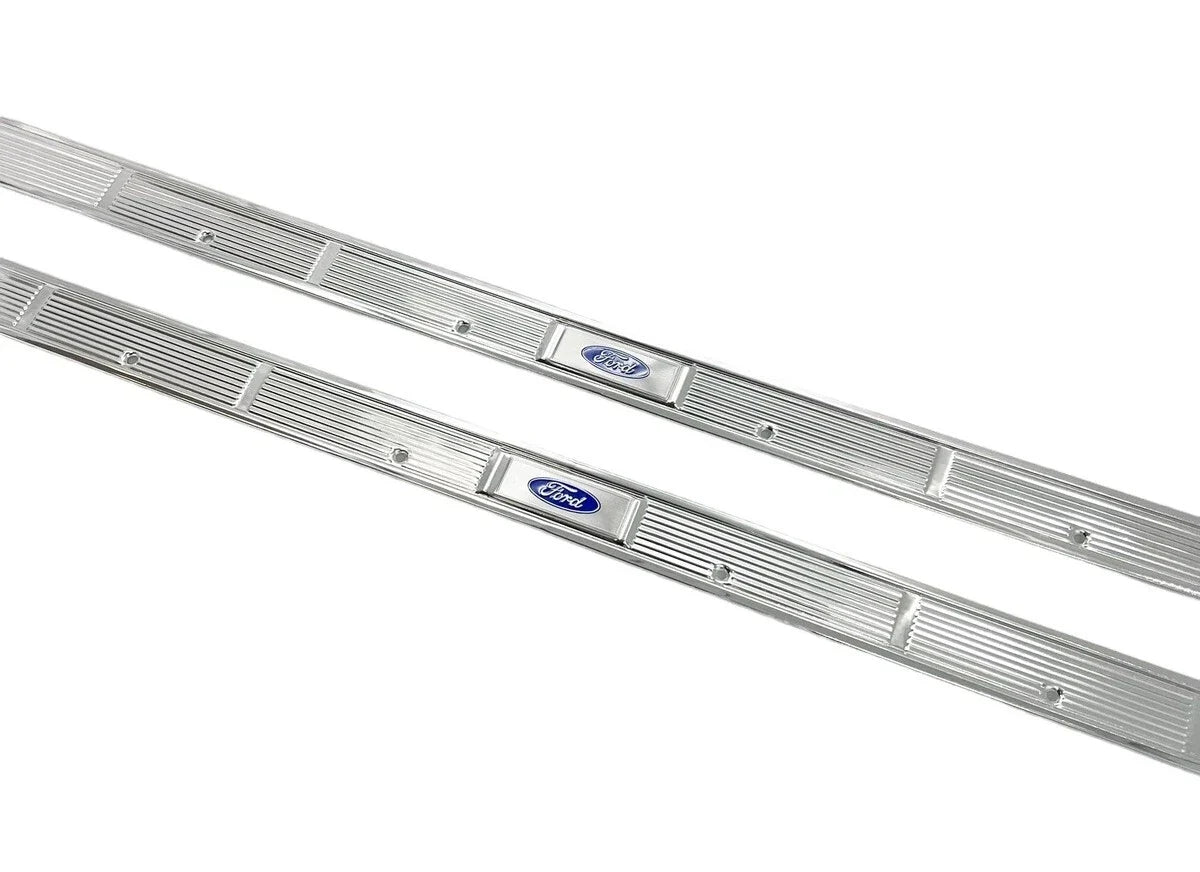 Door Sill Scuff Plates with Blue Decals for 1971–1973 Ford Mustang