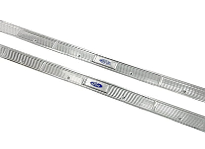 Door Sill Scuff Plates with Blue Decals for 1971–1973 Ford Mustang