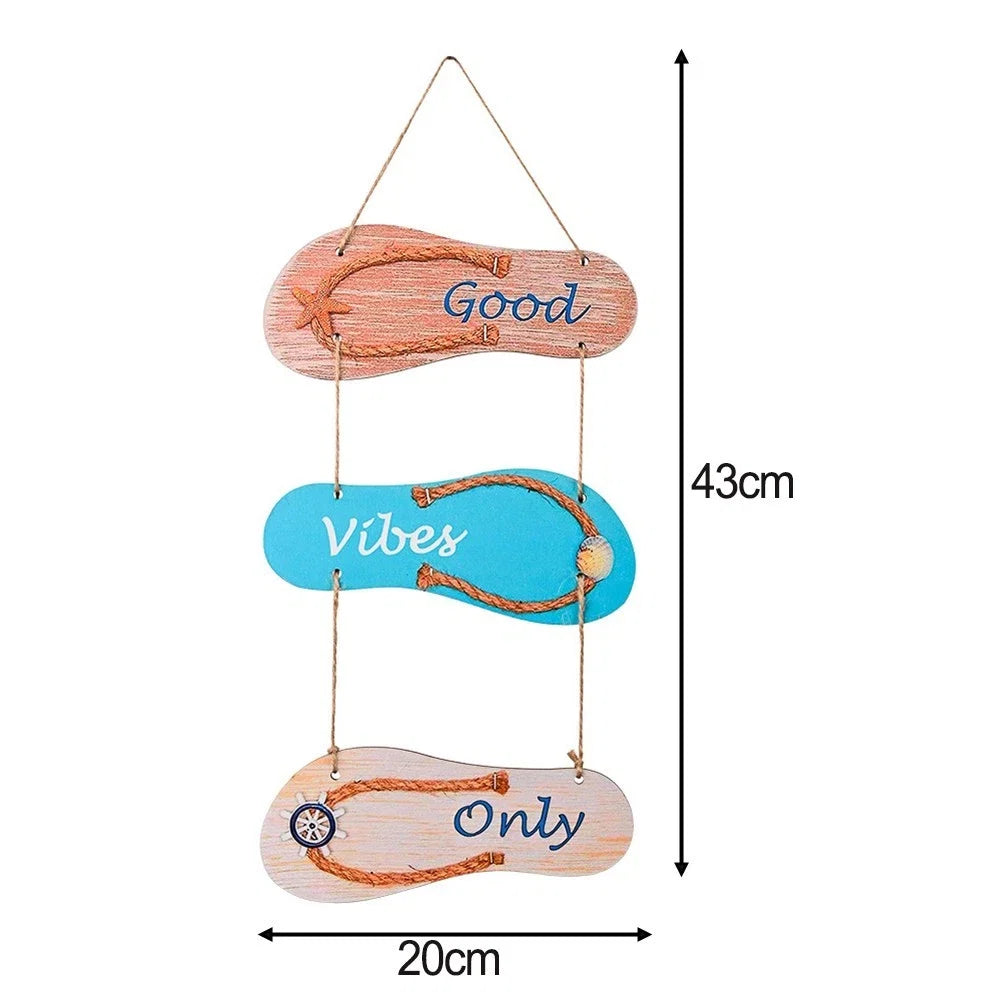 Wooden Marine Theme Flip Flops and Fish Pendant Wall Hanging Decor