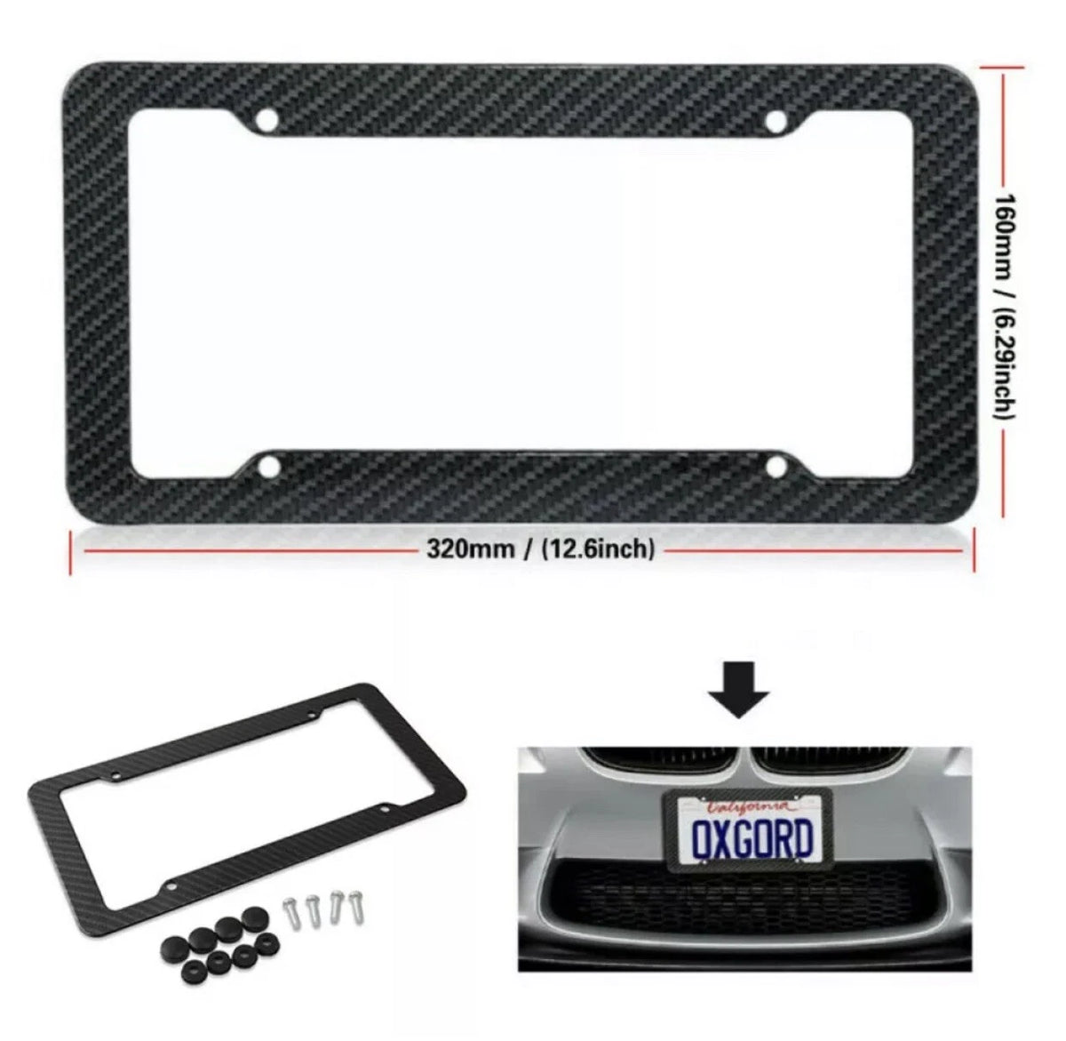 Carbon Fiber License Plate Frame Cover for Universal Cars (USA Size)