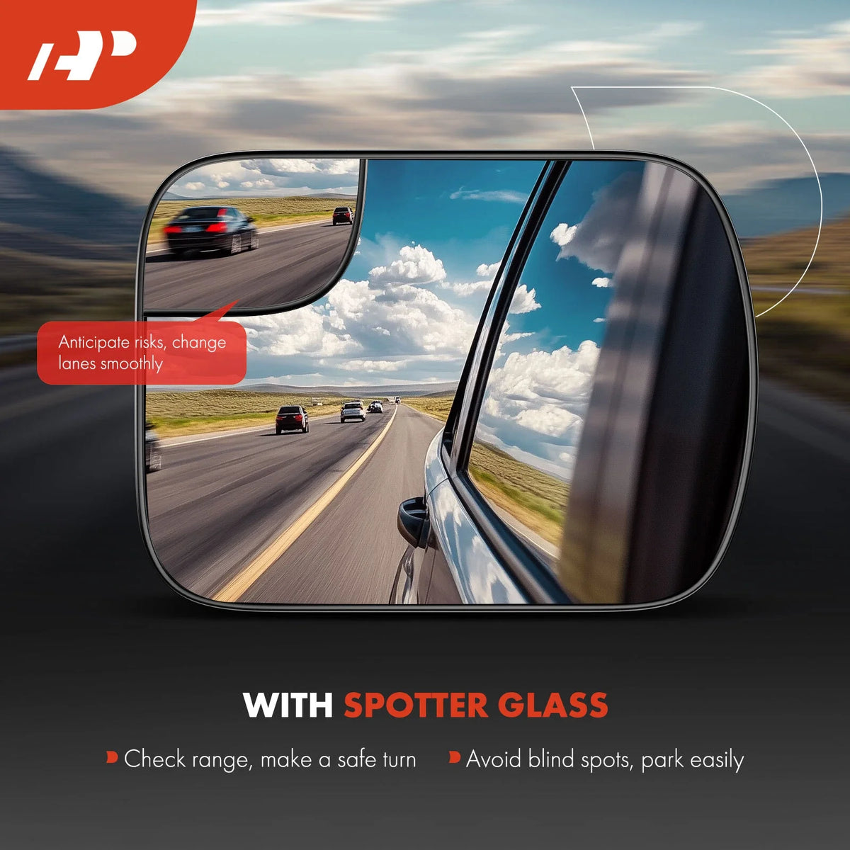 Driver Manual Mirror Glass with Spotter for Ford F-150 (2015–2020)