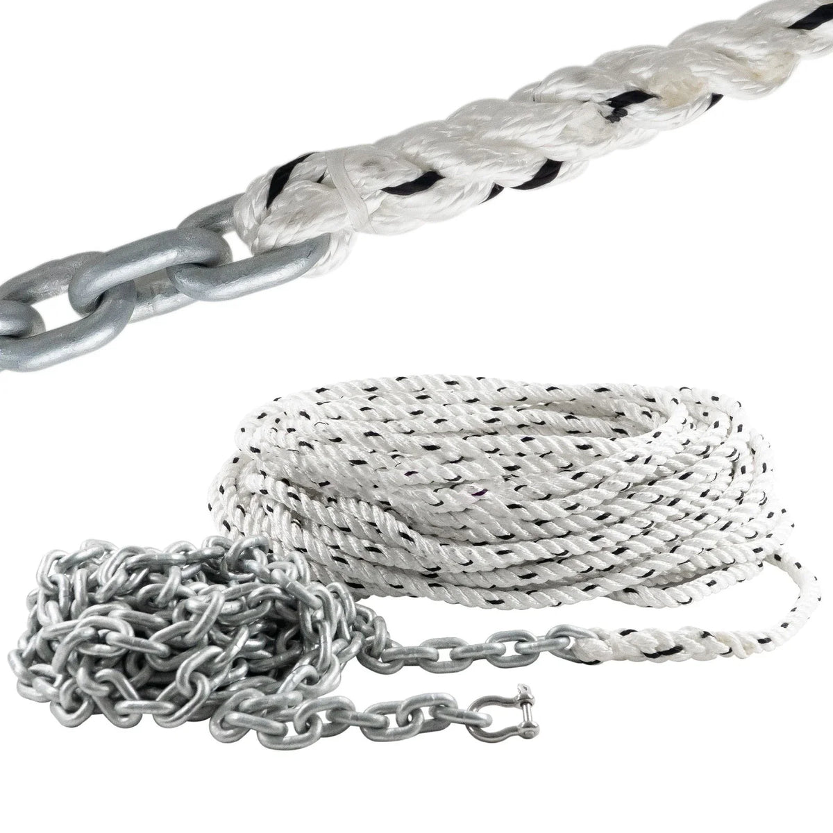 Windlass Anchor Rode 9/16"x150' Rope & 5/16"x20' G4 Chain for Boats