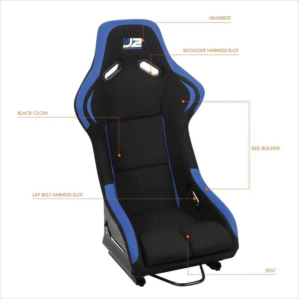 J2 Engineering Fixed Position Bucket Racing Seat w/Sliders for Universal (2010–2023)