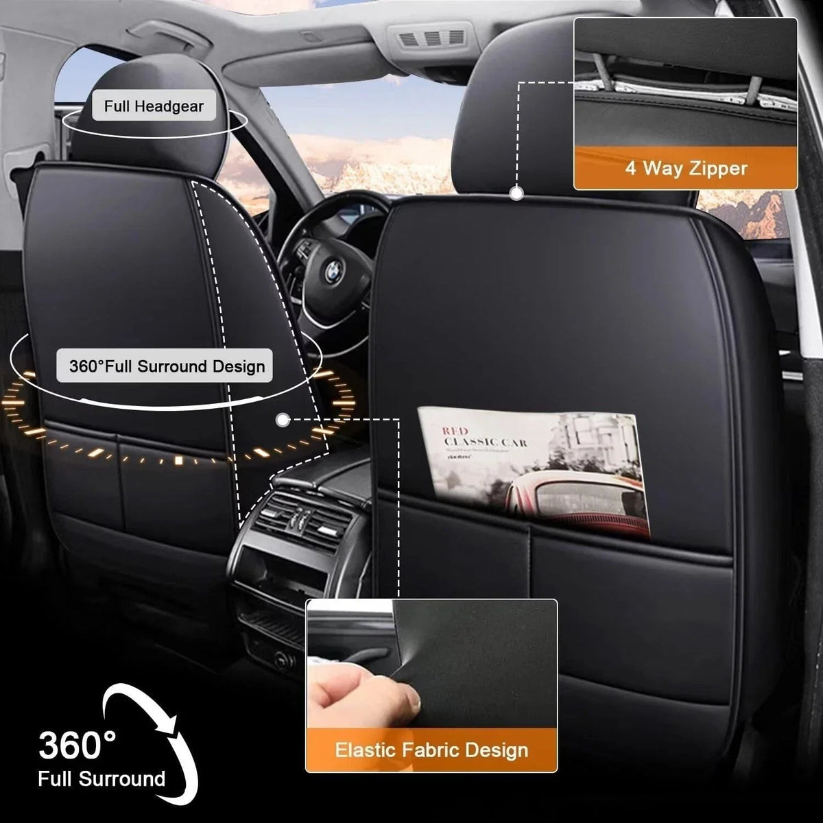 Faux Leather Car Seat Covers for Honda Toyota (Set of 5 Seats)