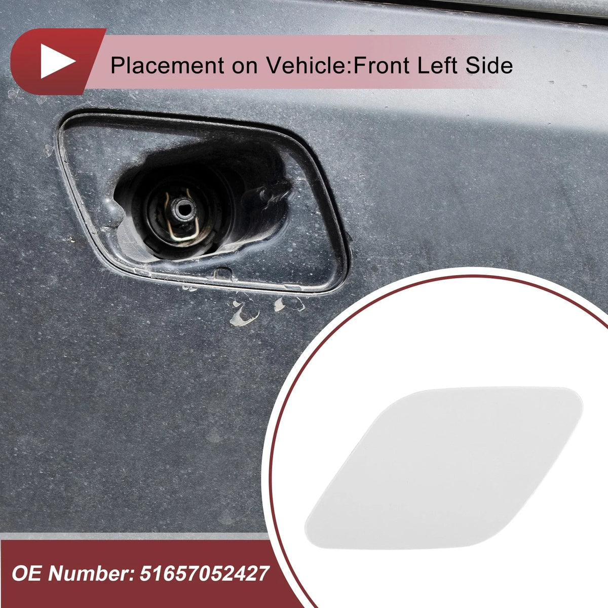 Front Left Bumper Trim Nozzle Cover for BMW X6 (2008–2014) No. 51657052427 White