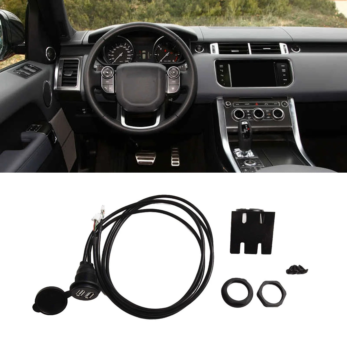 Dual USB Flush Mount Adapter for Universal Vehicles (145cm Cable Length)