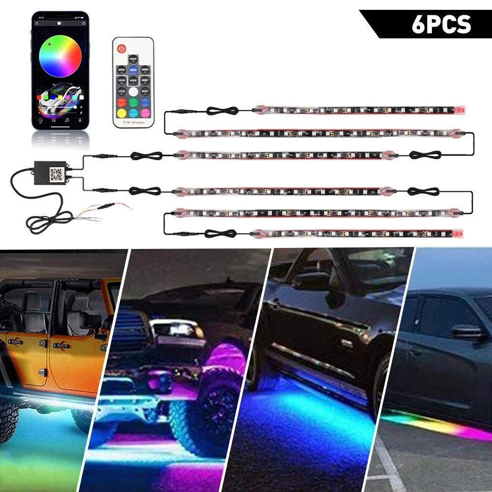 6PCS RGB Underglow Car Strip Light for Universal Vehicles (2010–2023)