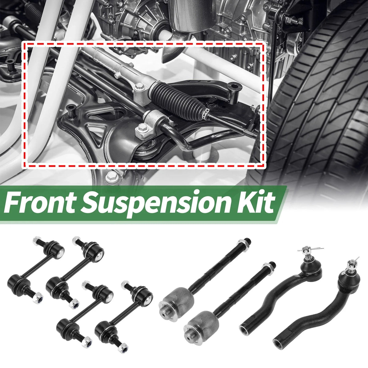 8pcs Front Suspension Kit Tie Rod End Sway Bar Link for Ford Edge (2007–2010)