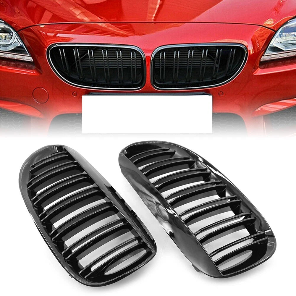 2X Front Kidney Bumper Grille for BMW E63 E64 650i M6 (2004–2010) Gloss Black