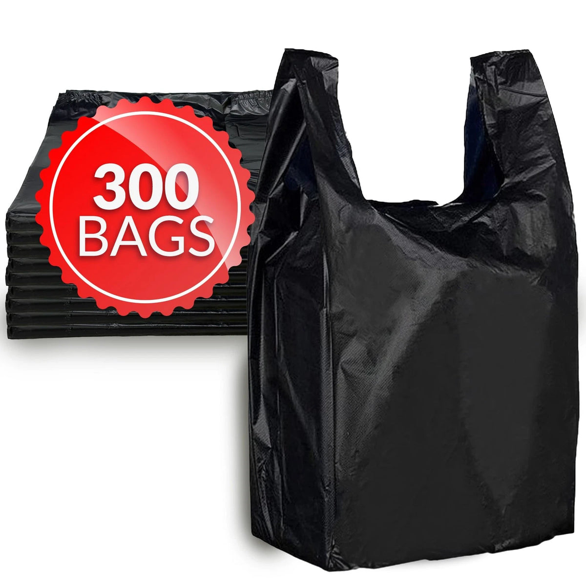 300 Count Black T-shirt Bags 11.5" X 6.5" X 21"