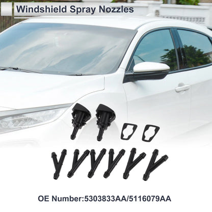 Set of 6 Windshield Washer Nozzles w/ Hose Connector for Dodge No. 5303833AA