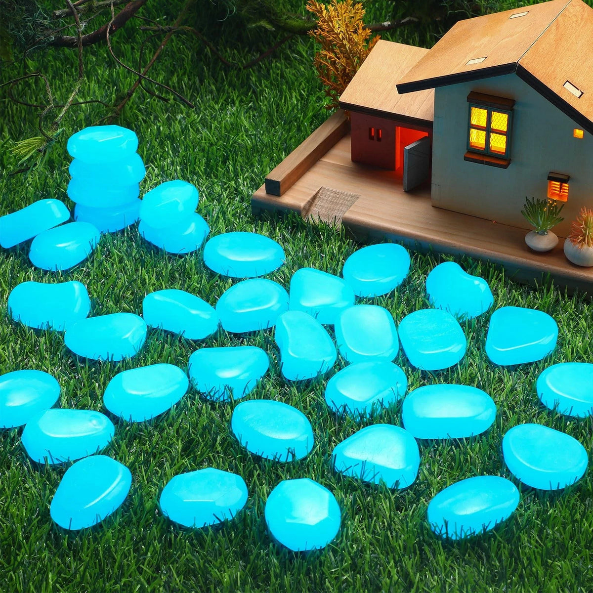 100 Pcs Glow in The Dark Rocks Pebbles for Outdoor Decor (1.8 Inch)