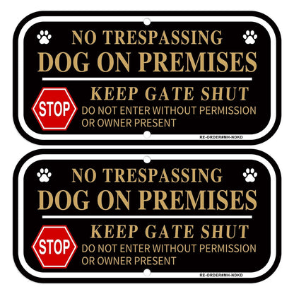 2X No Trespassing Dog On Premises Signs for Home (12x6 Inch)