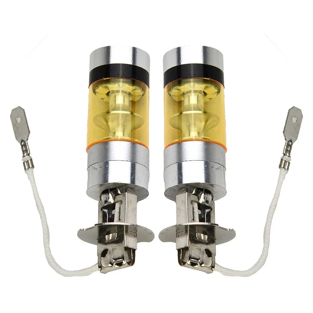 2X H3 100W 2828SMD LED Fog Light Bulbs Yellow 12-24V