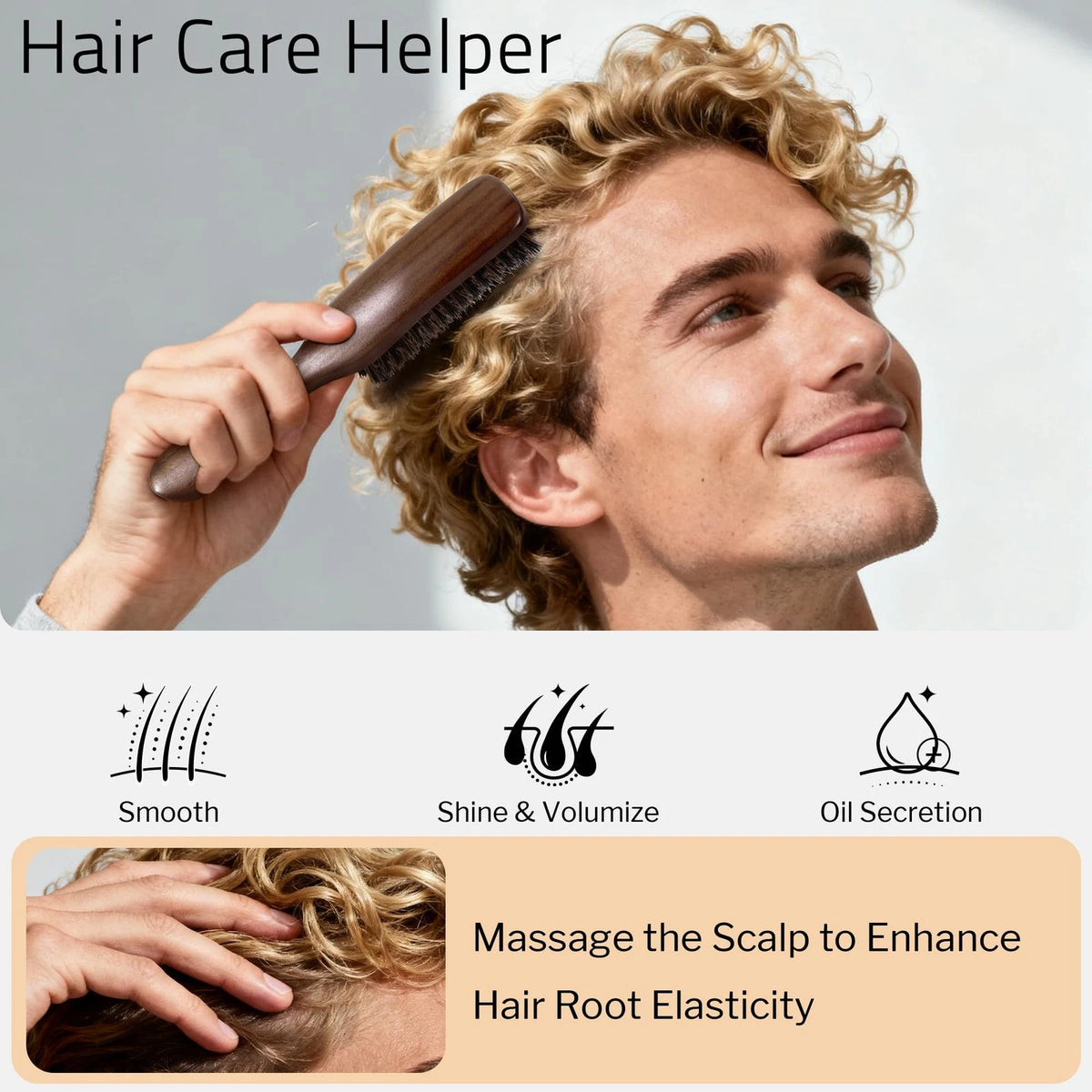 Boar Bristle Hair Brush for Men - Slick Back Styling Tool
