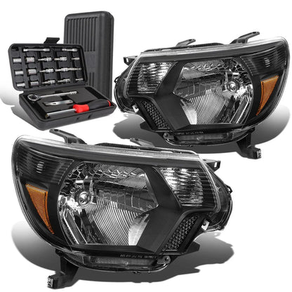 Pair of Black Amber Signal Headlight Lamps for Toyota Tacoma (2012–2015)