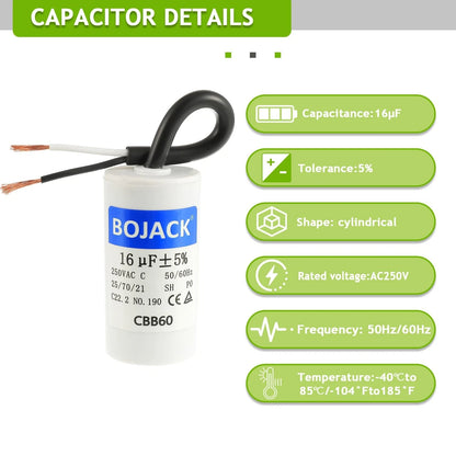 Run Capacitor 16 uF 250V AC CBB60 2 Wire for Various Applications