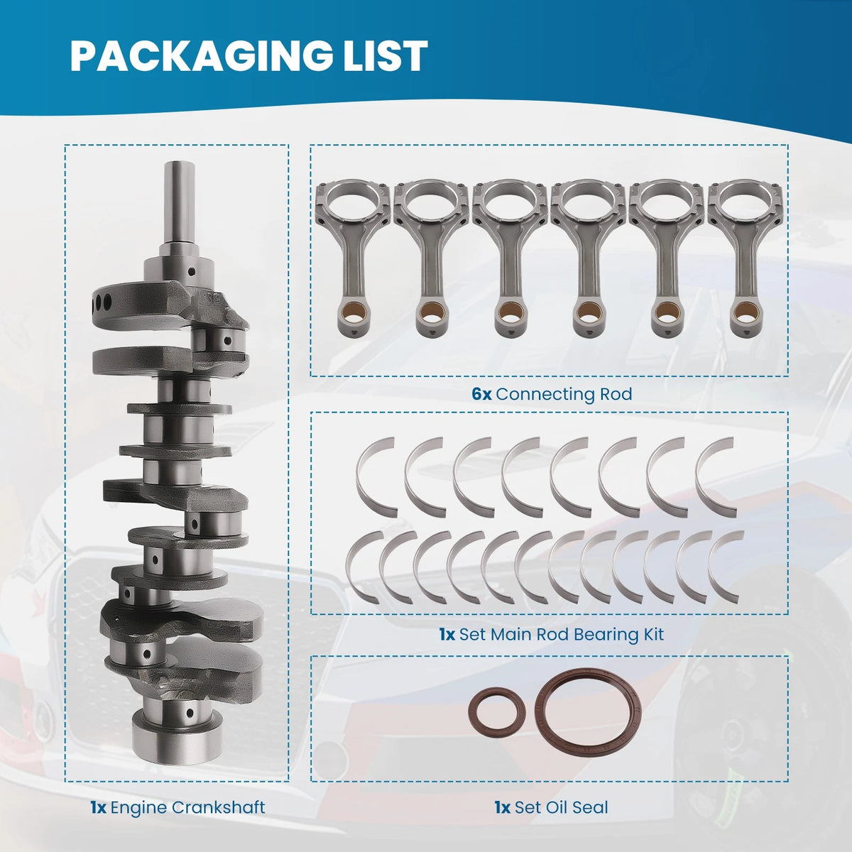 Engine Rebuild Crankshaft Rods & Bearing Kit for Hyundai Santa Fe (2001–2006) 7ODE0K