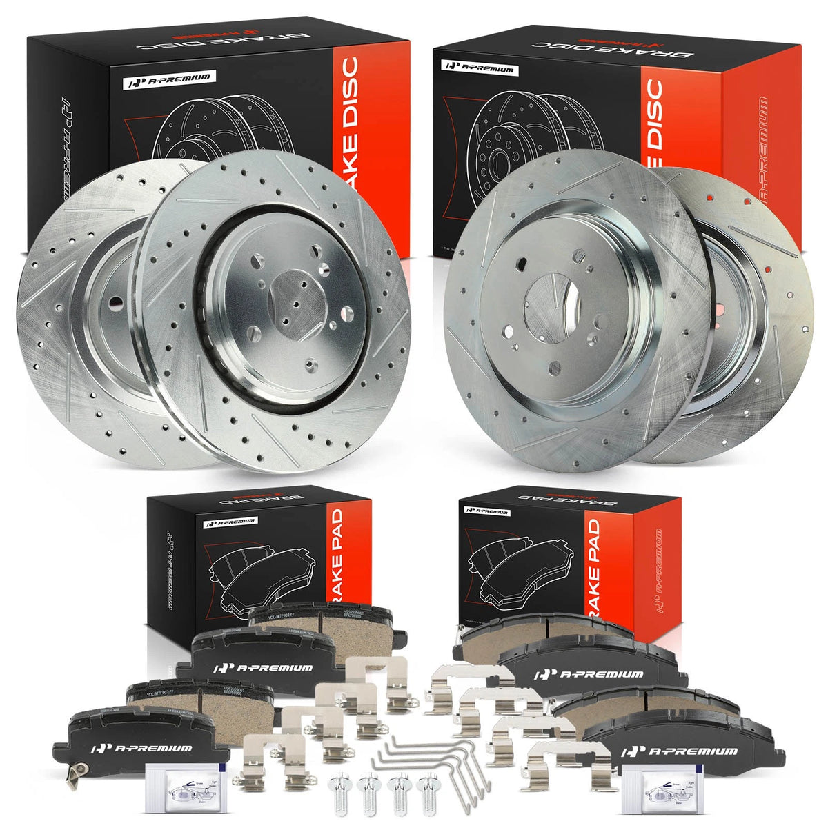 12pcs Drilled Brake Rotor & Pad Set for Honda Odyssey (74026, S12140092, S12140099)
