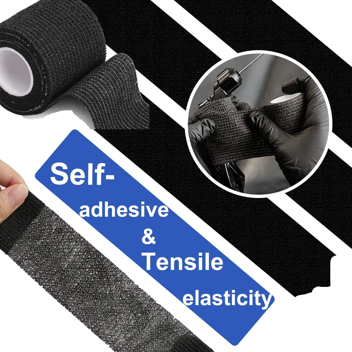 12Pcs Tattoo Grip Tape for Machine Gun Wrap - Black